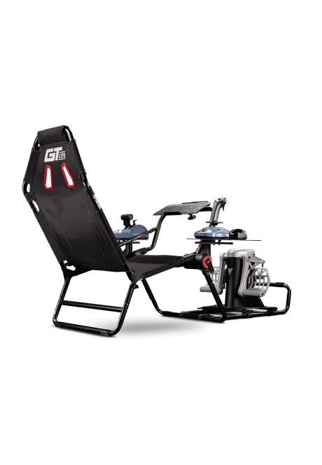 Next Level Racing Kokpit GT-Lite widok od tyłu z prawej w przykładowej konfiguracji symulatorów lotniczych
