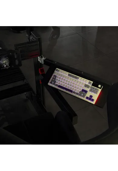 SimXPro Keyboard Tray with Regulation mounted on simrig with example keyboard