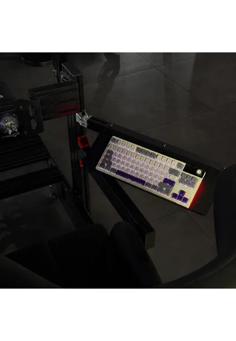 SimXPro Keyboard Tray with Regulation mounted on simrig with example keyboard