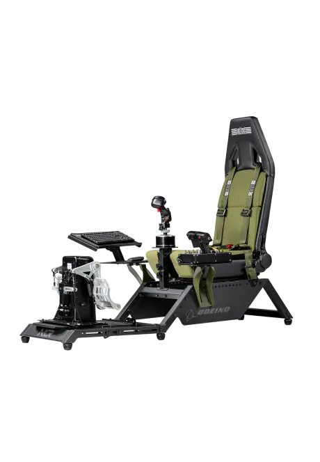 Next Level Racing Kokpit Boeing Flight Simulator Military widok od przodu z przykładowym układem hotas