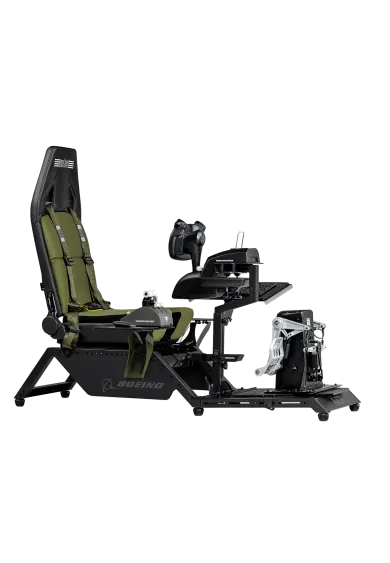 Next Level Racing Cockpit Boeing Flight Simulator Military front view right side with yoke and throttle