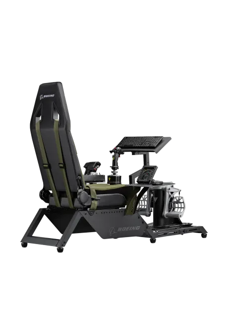 Next Level Racing Kokpit Boeing Flight Simulator Military widok od tyłu z przykładowym układem hotas
